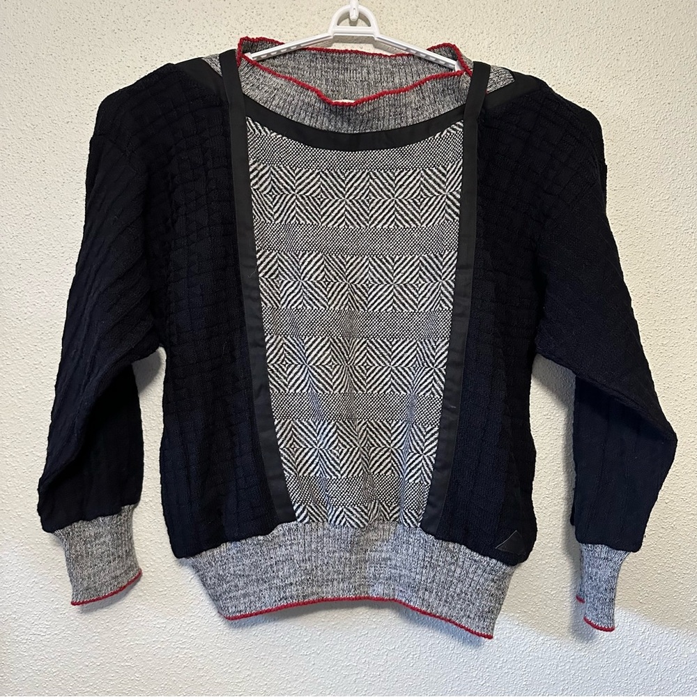 Etienne Aigner Vintage 80s Black and Gray Patterned Boat Neck Sweater Quiet Lux